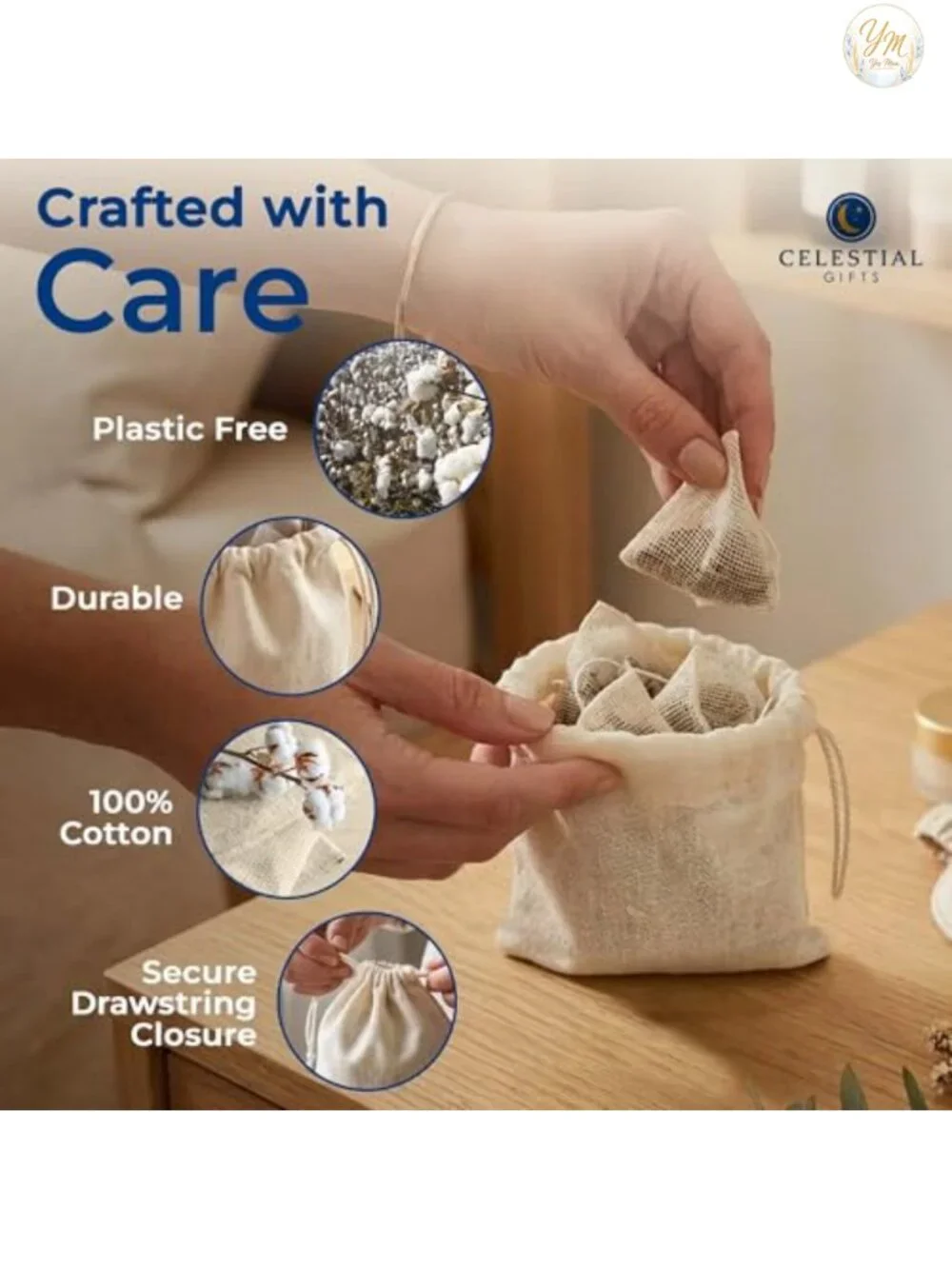 100 PCS Muslin Bags with Drawstring - Cotton Storage Bags for Tea, Spices,